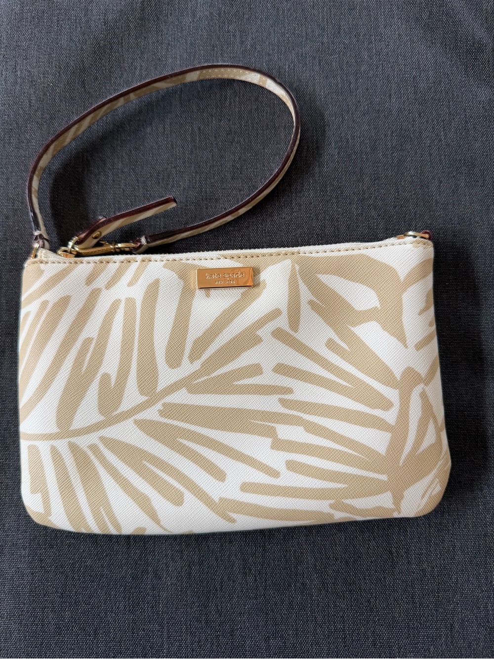 kate spade Beige and White Palm-Print Wristlet